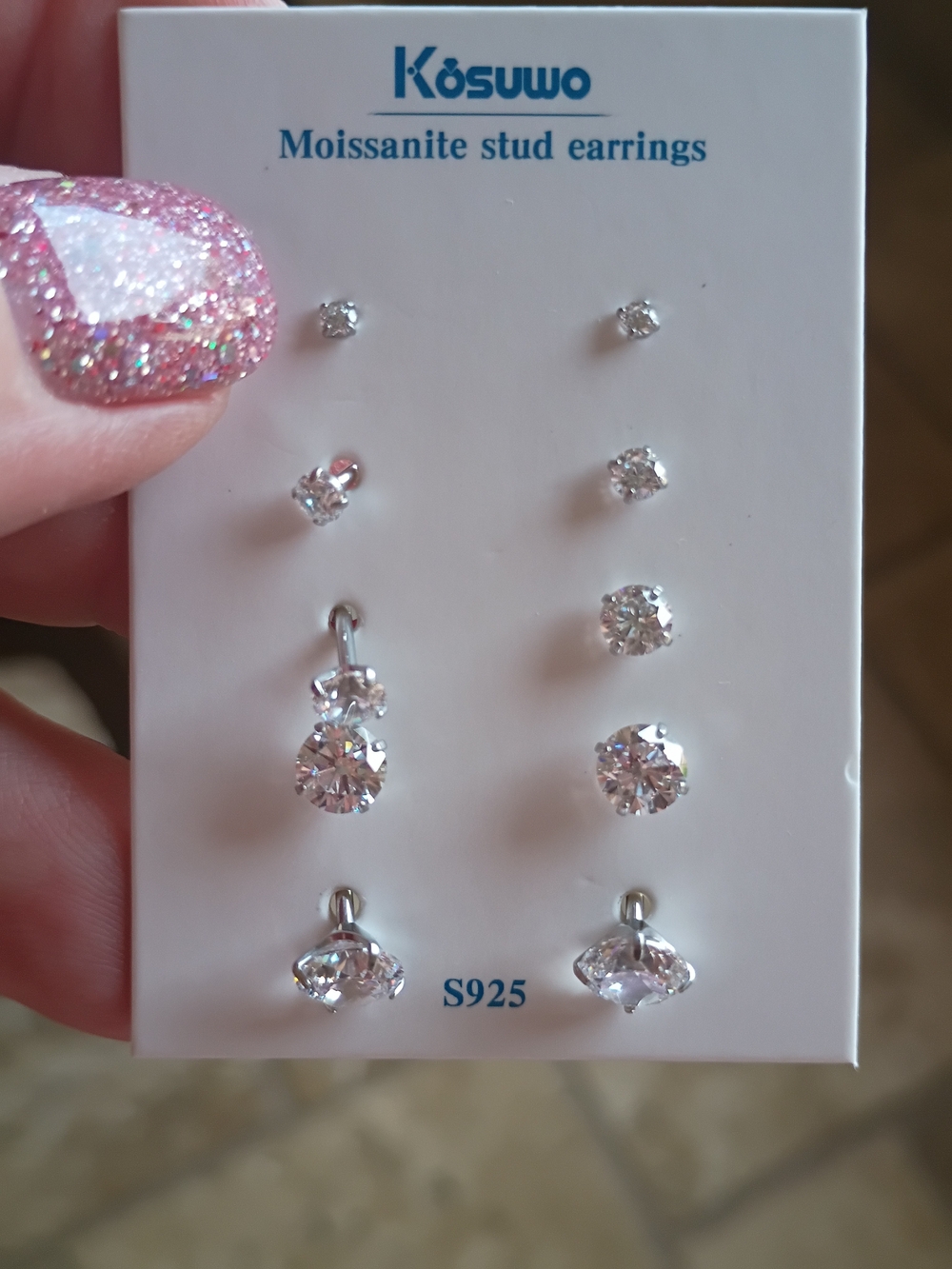 Kosuwo Moissanite Stud Earrings Set S925 Sterling Silver 5 Pairs
